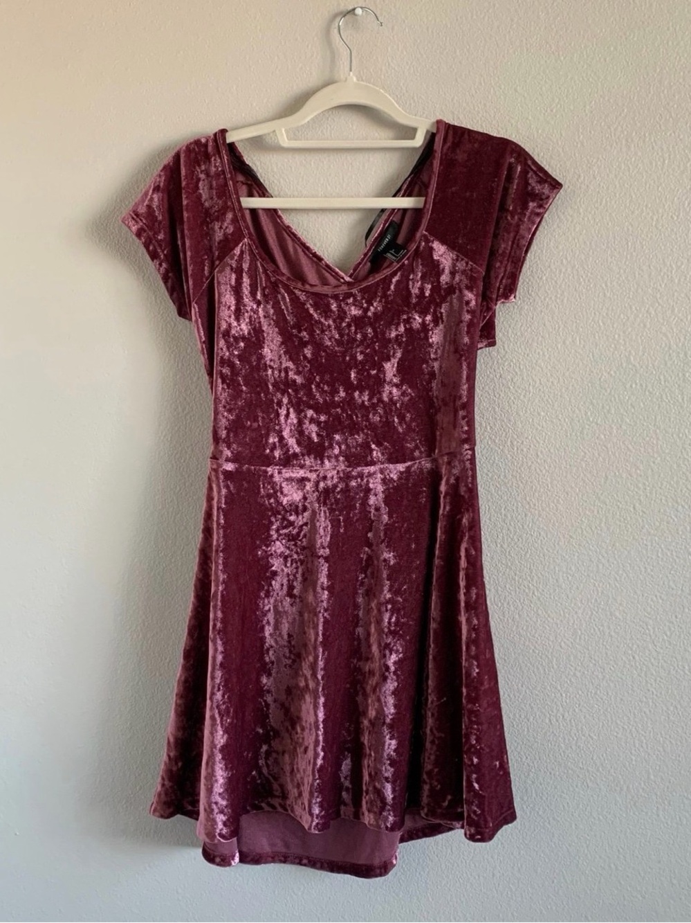 Velvet Short Sleeve Fit & Flare Dress - Burgundy
